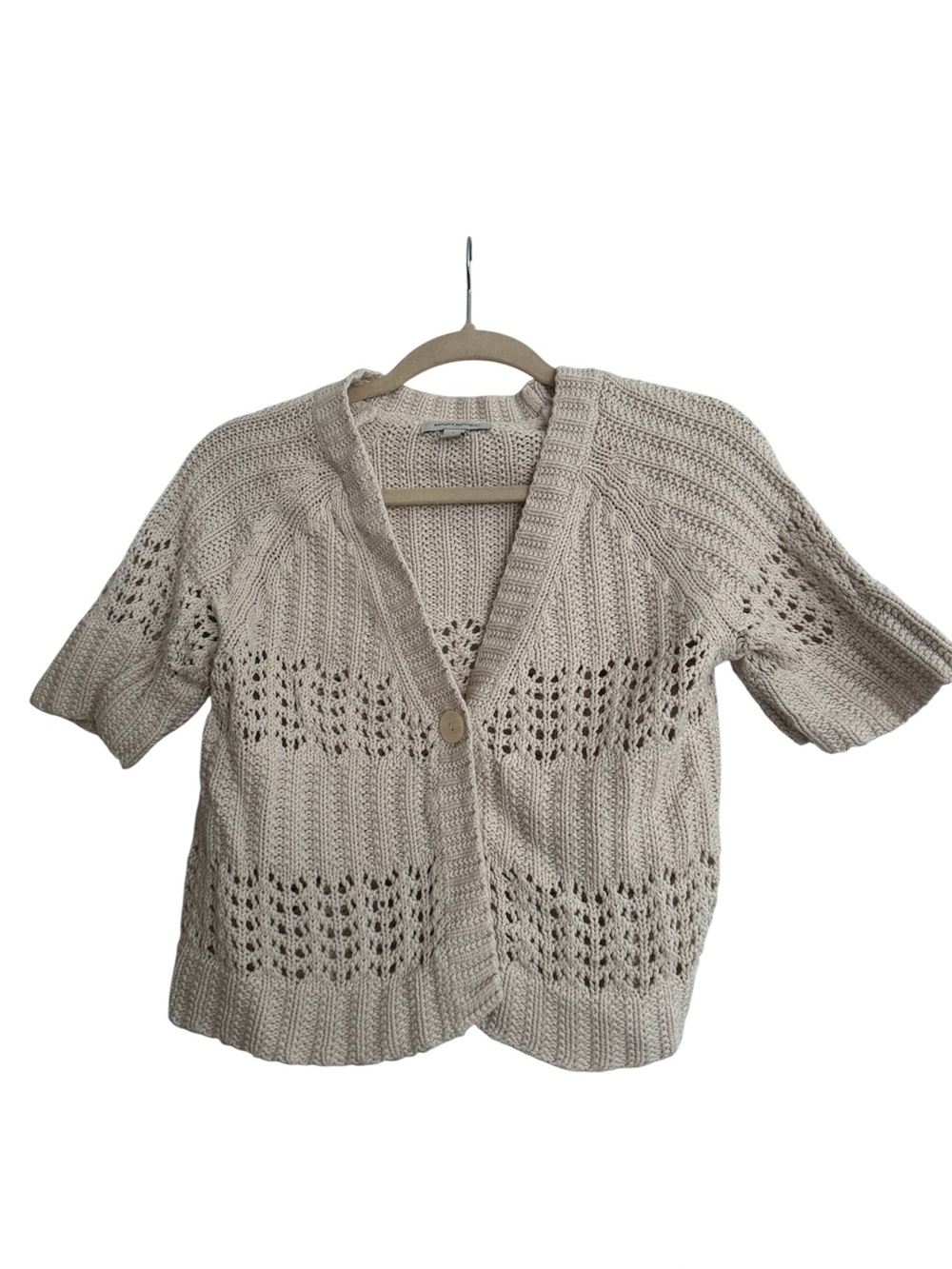 Banana Republic Beige Open-Knit Short-Sleeve Sweater Cardigan